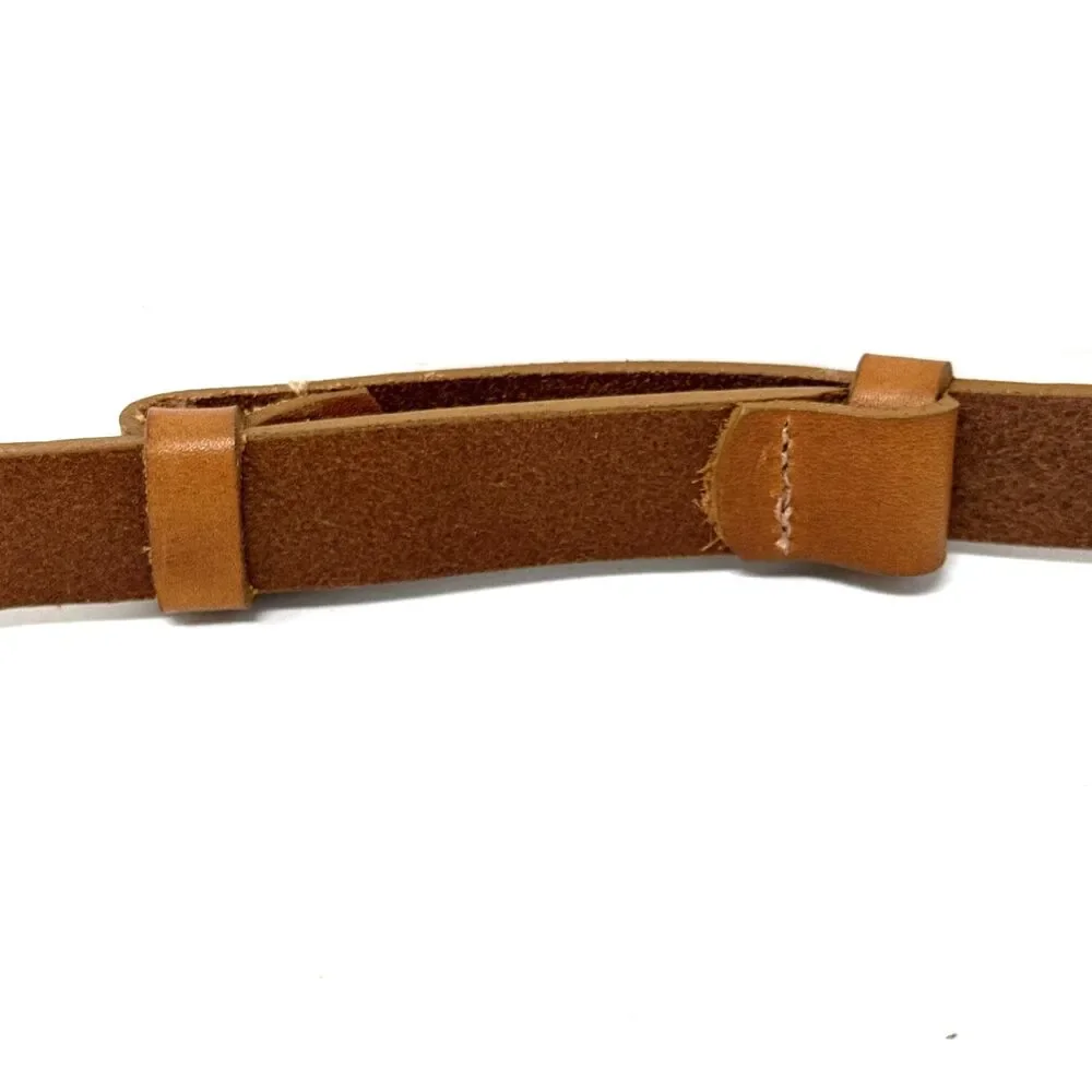 CHICO'S Leather & Brass Hook Buckle Belt Womens M/L Brown Gemstones Adjustable